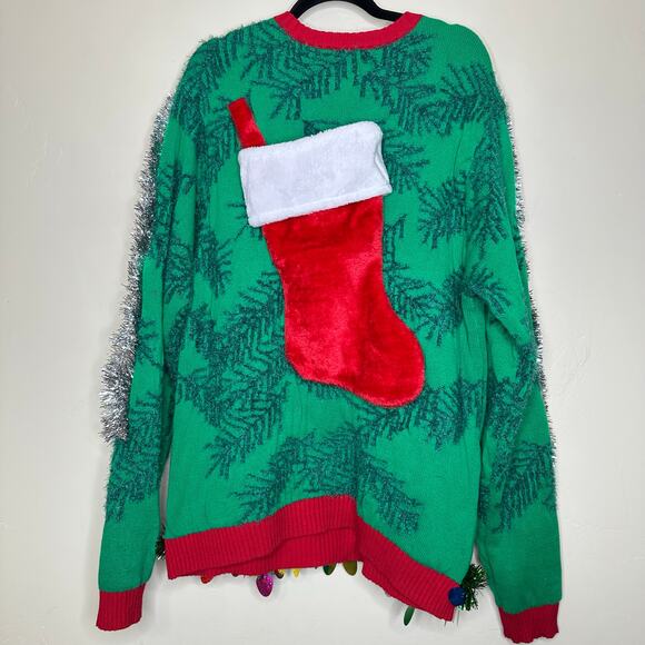 Ugly Christmas Sweater Kitty Cat LIGHTS UP Tacky Tinsel Xmas Party Winner Sz XL - Picture 3 of 5